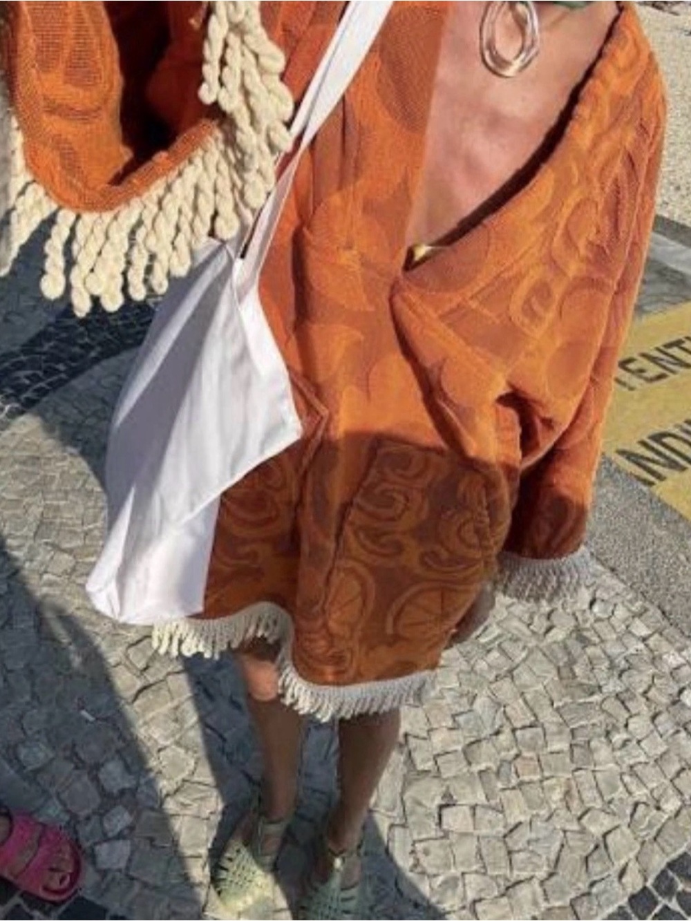 Free People Spell Pomelia Terry Throw Over Fringe Embroider Floral Sun Orange - Picture 3 of 8